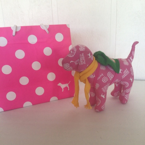 PINK VICTORIAS SECRET COLLEGIATE MINI DOG WITH SCARF AND BACKPACK - Picture 4 of 9
